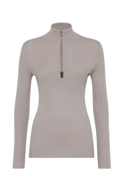 Brunello Cucinelli Ribbed-knit Zip-up Jumper In Cool Beige