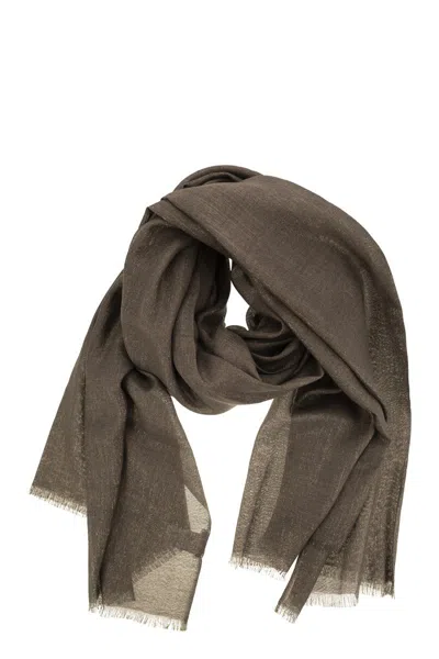 Brunello Cucinelli Sparkling Cashmere And Silk Scarf In Gray