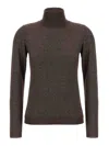 Brunello Cucinelli Sparkling Cashmere And Silk Lightweight Turtleneck Sweater In Brown