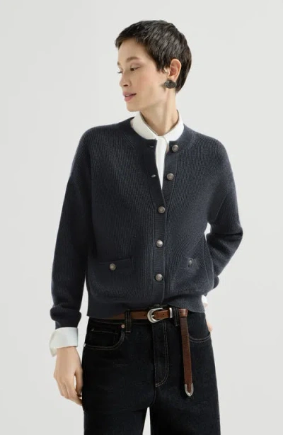 Brunello Cucinelli Sparkling Cashmere Cardigan In Blue