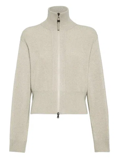 Brunello Cucinelli Sparkling Cashmere Cardigan In Neutral