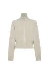 Brunello Cucinelli Beige Sparkling Knit Zip-up Cardigan In Neutral