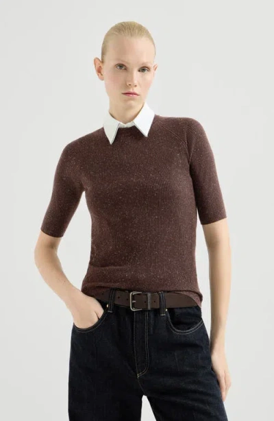 Brunello Cucinelli Sparkling Cashmere Lightweight Sweater In Burgundy