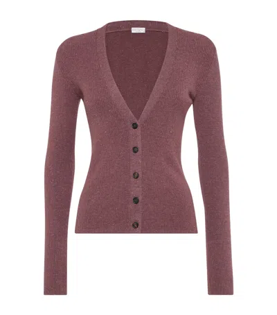 BRUNELLO CUCINELLI SPARKLING CASHMERE RIB-KNIT CARDIGAN