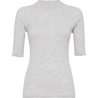 Brunello Cucinelli Sparkling Cashmere Sweater In Gray