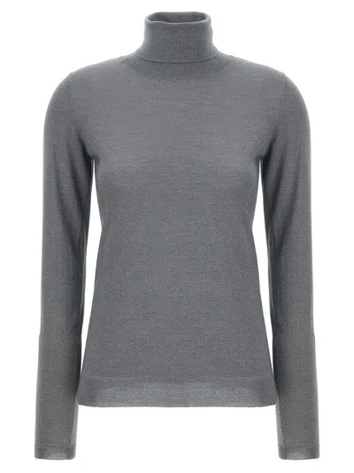 Brunello Cucinelli Sparkling Cashmere-silk Turtleneck Sweater In Gray