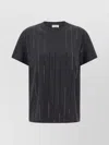 Brunello Cucinelli Dazzling Chalk Stripe Embroidery T-shirt In Black