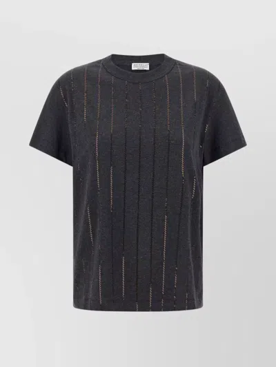 BRUNELLO CUCINELLI 'SPARKLING CHALK STRIPE EMBROIDERY' T-SHIRT