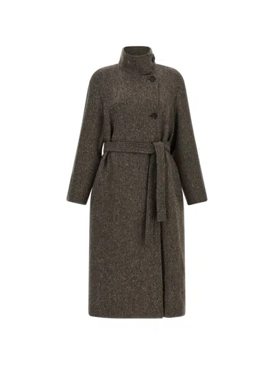 Brunello Cucinelli Sparkling Chevron-pattern Coat In Brown