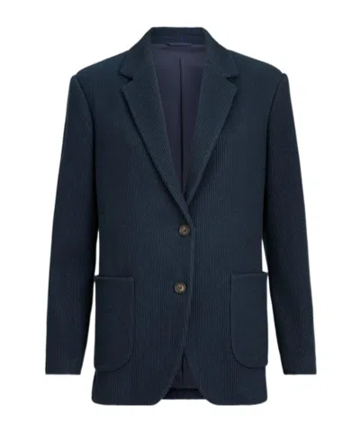 Brunello Cucinelli Sparkling Cotton And Viscose English Rib Knit Blazer With Monili In Black