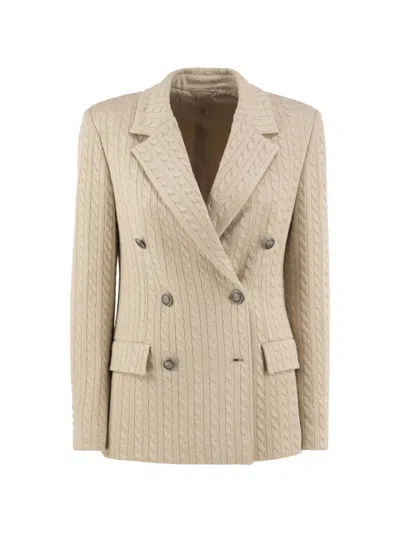Brunello Cucinelli Sparkling Cotton And Viscose English-rib-knit Blazer With Monili In Neutral