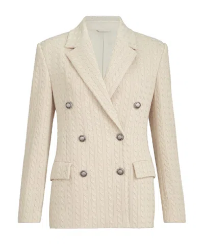 Brunello Cucinelli Sparkling Cotton And Viscose English-rib-knit Blazer With Monili In Neutral