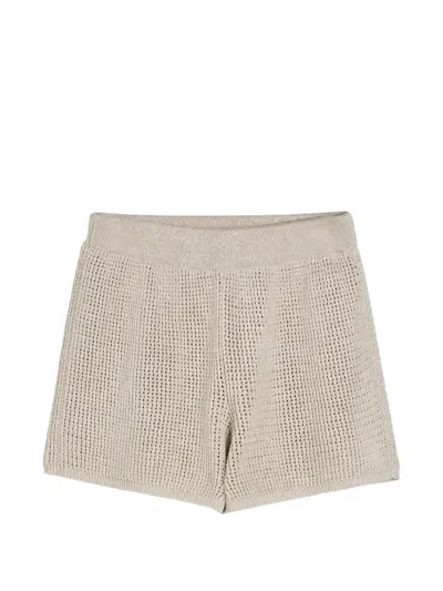 Brunello Cucinelli Kids' Sparkling Cotton Ribbed Net Knit Shorts In Neutral