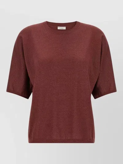 Brunello Cucinelli Sparkling Crew Neck Cashmere Silk Sweater In Brown