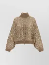 Brunello Cucinelli Dazzling Croc Embroidery Sweaters And Cardigans Beige In Brown