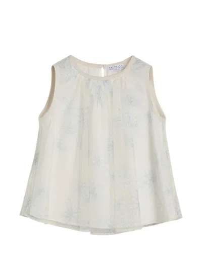 Brunello Cucinelli Kids' Sparkling Daisy Print Tulle Top In Multi