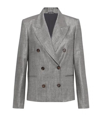 Brunello Cucinelli Sparkling Double-breasted Blazer In Gray