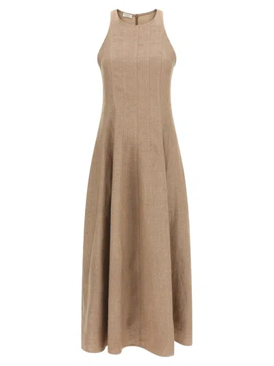 Brunello Cucinelli Sparkling Dresses Beige In Multi