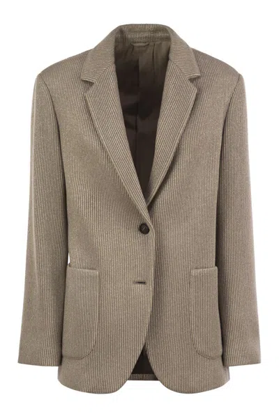Brunello Cucinelli Sparkling English Rib Cotton And Viscose Knitted Jacket With Monili In Black