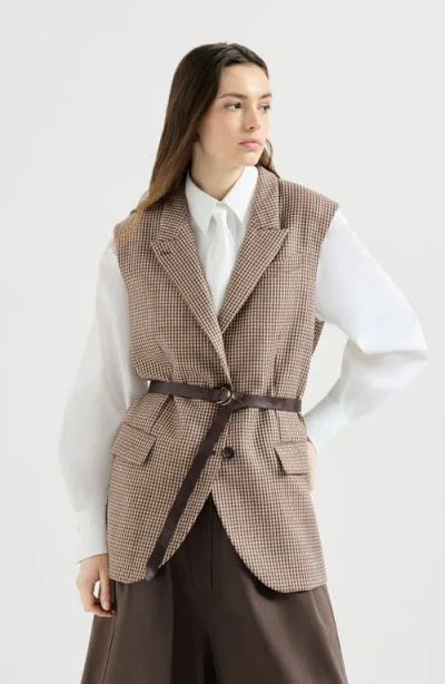 Brunello Cucinelli Sparkling Houndstooth Vest In Brown