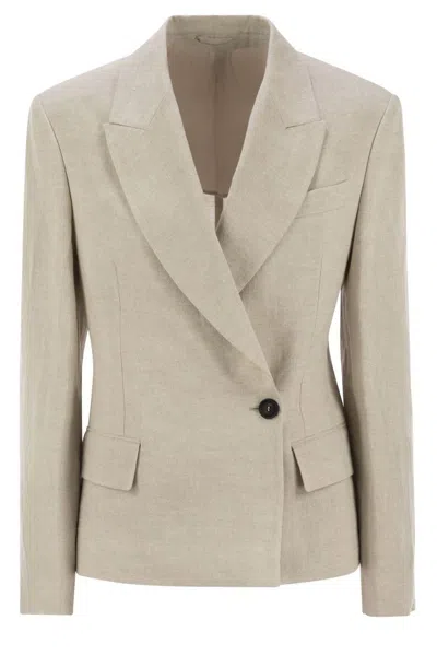 Brunello Cucinelli Women's Sparkling Linen Canvas Jacket With Jewellery In Beige