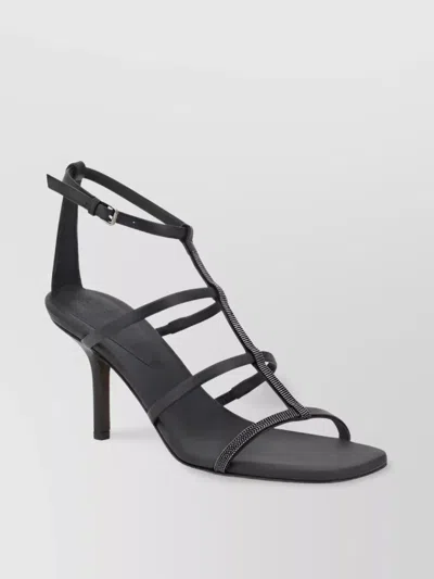 Brunello Cucinelli Sparkling Jewel Leather Stiletto Sandals In Black