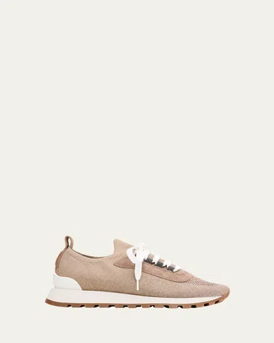 Brunello Cucinelli Sparkling Knit Runner Sneakers In Brown
