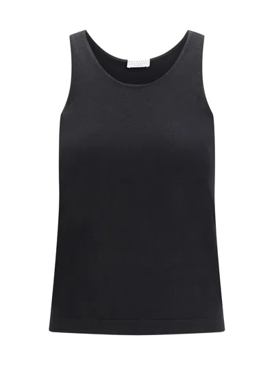 Brunello Cucinelli Cashmere And Silk Blend Tank Top In Black