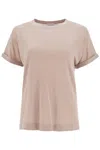 Brunello Cucinelli Crew Neck Cotton T-shirt With Keyhole Back In Pink
