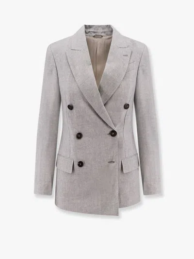Brunello Cucinelli Sparkling Linen Blazer In Blue