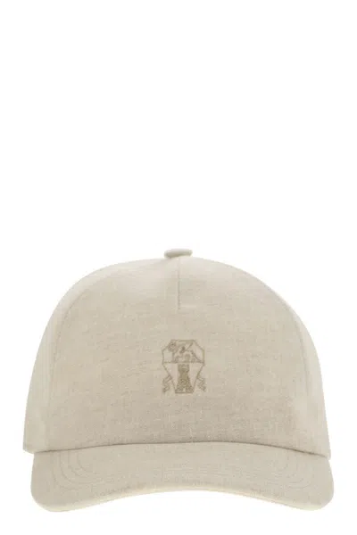 Brunello Cucinelli Sparkling Linen Canvas Baseball Cap With Embroidered Logo