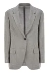 Brunello Cucinelli Women Sparkling Linen Canvas Jacket With Jewellery In Gray