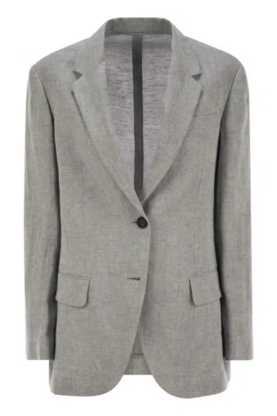 Brunello Cucinelli Sparkling Linen Canvas Jacket With Jewellery In Grey