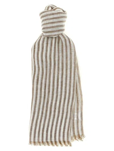 Brunello Cucinelli Striped Linen Scarf In Brown