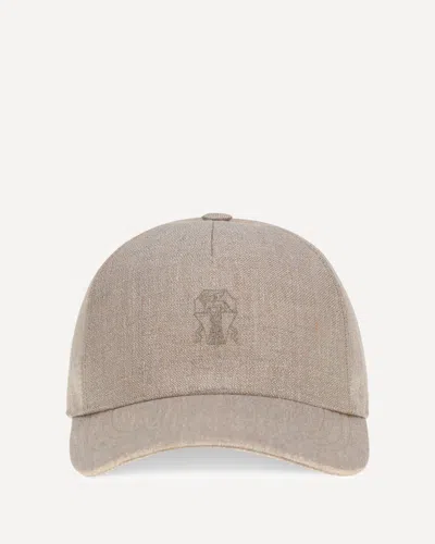 Brunello Cucinelli Sparkling Linen Twill Baseball Cap In Brown