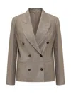 Brunello Cucinelli Sparkling Linen Twill Blazer In Brown