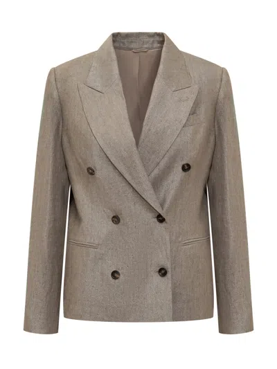 Brunello Cucinelli Sparkling Linen Twill Blazer In Brown