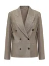 Brunello Cucinelli Sparkling Linen Twill Blazer With Monile