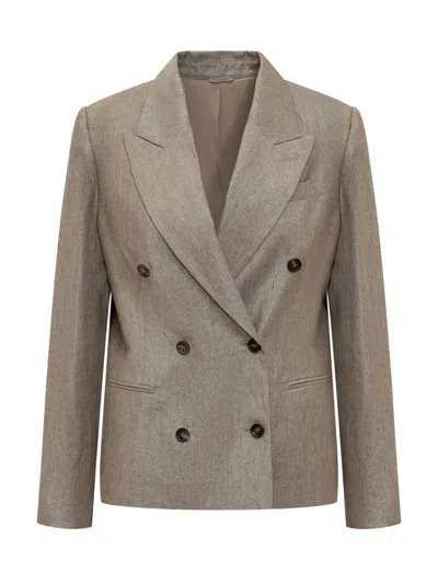 Brunello Cucinelli Sparkling Linen Twill Blazer With Monile