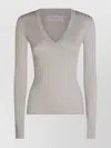 Brunello Cucinelli Sparkling Long Sleeve V Neck Knitwear In Gray
