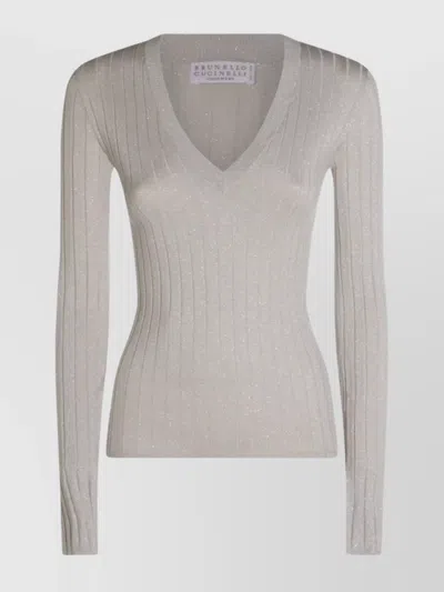 BRUNELLO CUCINELLI SPARKLING LONG SLEEVE V NECK KNITWEAR