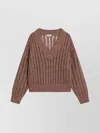Brunello Cucinelli Sparkling Mesh V-neck Sweater In Brown