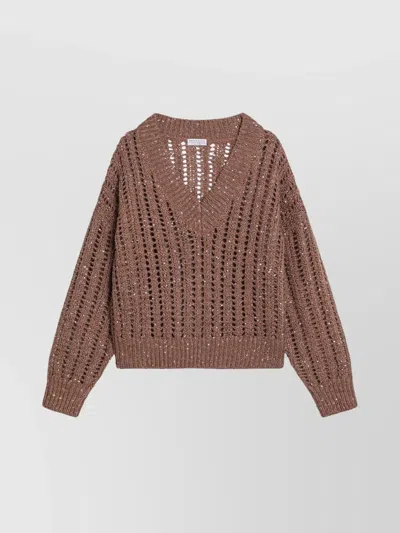 BRUNELLO CUCINELLI SPARKLING MESH V-NECK SWEATER