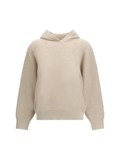 Brunello Cucinelli Sparkling Net Cotton Hooded Sweatshirt In Neutral