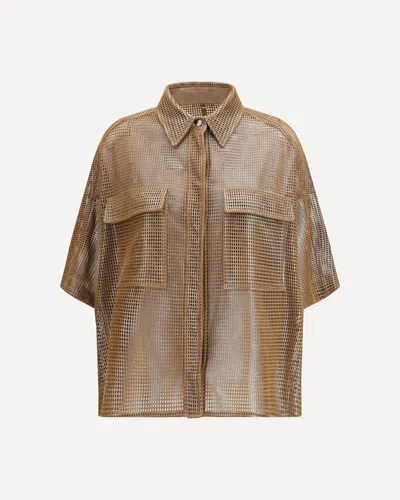 Brunello Cucinelli Sparkling Net Leather Shirt In Brown