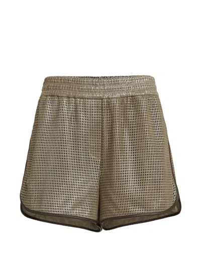 Brunello Cucinelli Sparkling Net Leather Shorts In Brown