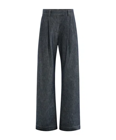 Brunello Cucinelli Sparkling No-fade Denim Loose Curved Trousers With Monili In Black