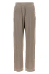 Brunello Cucinelli Loose Flared Trousers In Sparkling Twill Linen With Monile In Brown
