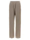 Brunello Cucinelli Loose Flared Trousers In Sparkling Twill Linen With Monile In Brown