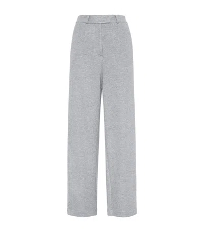 Brunello Cucinelli Sparkling Piqué Wide-leg Trousers In Gray